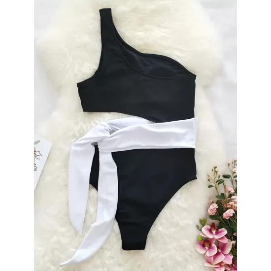 One-Shoulder Belly-Hollow Bandage Split-Joint One-Piece Swimsuit One-Shoulder Belly-Hollow Bandage Split-Joint One-Piece Swimsuit