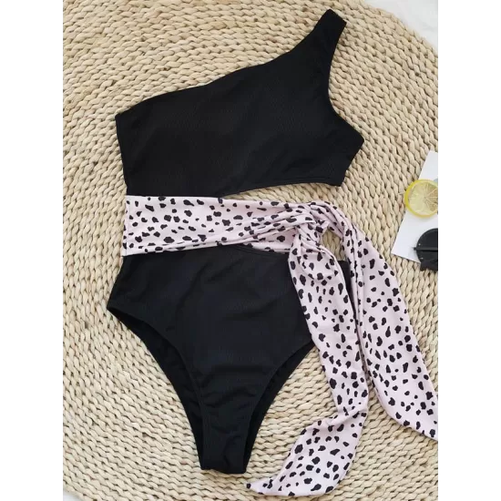 One-Shoulder Belly-Hollow Bandage Split-Joint One-Piece Swimsuit One-Shoulder Belly-Hollow Bandage Split-Joint One-Piece Swimsuit