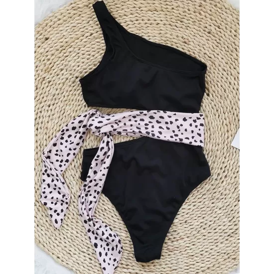 One-Shoulder Belly-Hollow Bandage Split-Joint One-Piece Swimsuit One-Shoulder Belly-Hollow Bandage Split-Joint One-Piece Swimsuit