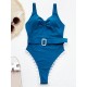 Solid Color Belt Decor Backless One Piece Swimsuit Solid Color Belt Decor Backless One Piece Swimsuit