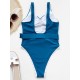 Solid Color Belt Decor Backless One Piece Swimsuit Solid Color Belt Decor Backless One Piece Swimsuit