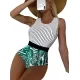 Striped+Floral Printed Split-Joint One-Piece Swimwear Striped+Floral Printed Split-Joint One-Piece Swimwear