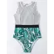Striped+Floral Printed Split-Joint One-Piece Swimwear Striped+Floral Printed Split-Joint One-Piece Swimwear