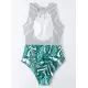 Striped+Floral Printed Split-Joint One-Piece Swimwear Striped+Floral Printed Split-Joint One-Piece Swimwear