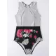 Striped+Floral Printed Split-Joint One-Piece Swimwear Striped+Floral Printed Split-Joint One-Piece Swimwear