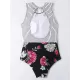 Striped+Floral Printed Split-Joint One-Piece Swimwear Striped+Floral Printed Split-Joint One-Piece Swimwear