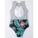 Striped+Floral Printed Split-Joint One-Piece Swimwear Striped+Floral Printed Split-Joint One-Piece Swimwear
