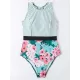 Striped+Floral Printed Split-Joint One-Piece Swimwear Striped+Floral Printed Split-Joint One-Piece Swimwear