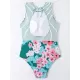 Striped+Floral Printed Split-Joint One-Piece Swimwear Striped+Floral Printed Split-Joint One-Piece Swimwear