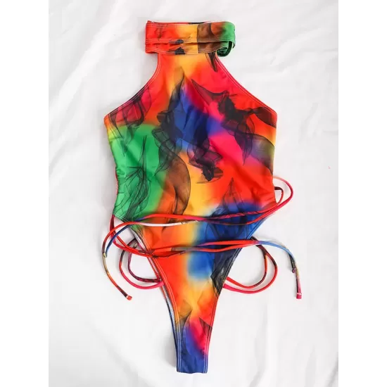 Gradient Color Bandage Backless One-Piece Swimwear Gradient Color Bandage Backless One-Piece Swimwear