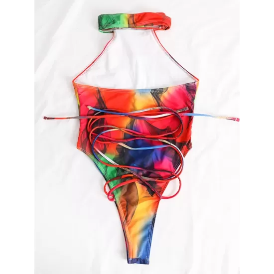 Gradient Color Bandage Backless One-Piece Swimwear Gradient Color Bandage Backless One-Piece Swimwear