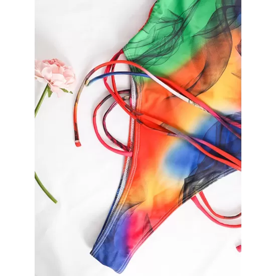 Gradient Color Bandage Backless One-Piece Swimwear Gradient Color Bandage Backless One-Piece Swimwear