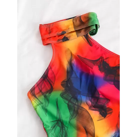 Gradient Color Bandage Backless One-Piece Swimwear Gradient Color Bandage Backless One-Piece Swimwear