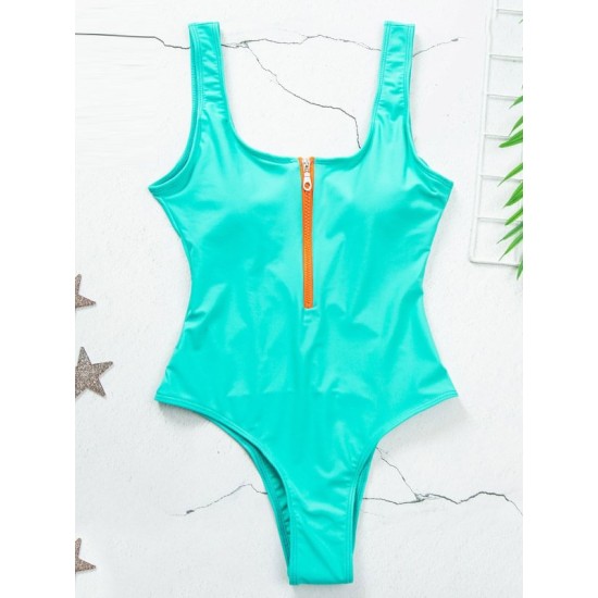 Solid Color Zipper Backless One-Piece Swimwear Solid Color Zipper Backless One-Piece Swimwear