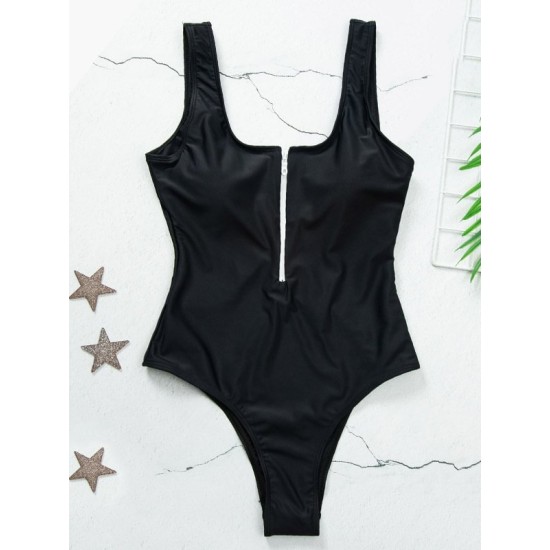 Solid Color Zipper Backless One-Piece Swimwear Solid Color Zipper Backless One-Piece Swimwear