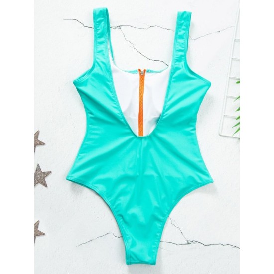 Solid Color Zipper Backless One-Piece Swimwear Solid Color Zipper Backless One-Piece Swimwear