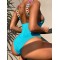 Solid Color V-Neck Decoration One-Piece Swimwear
