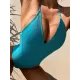 Solid Color V-Neck Decoration One-Piece Swimwear Solid Color V-Neck Decoration One-Piece Swimwear