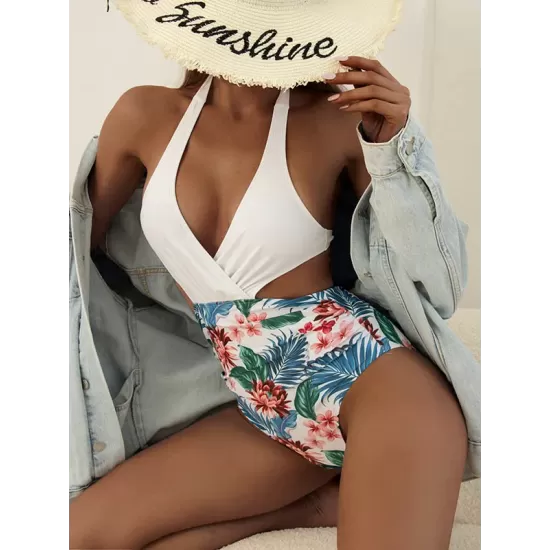 Floral Printed Belly-Hollow Split-Joint One-Piece Swimwear Floral Printed Belly-Hollow Split-Joint One-Piece Swimwear