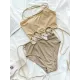 Beige One-Shoulder Drawstring Hollow One-Piece Swimsuit Beige One-Shoulder Drawstring Hollow One-Piece Swimsuit