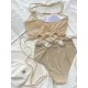 Beige One-Shoulder Drawstring Hollow One-Piece Swimsuit Beige One-Shoulder Drawstring Hollow One-Piece Swimsuit