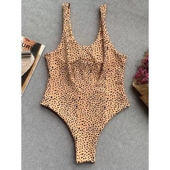 Leopard Print Backless One-Piece Swimsuit Leopard Print Backless One-Piece Swimsuit