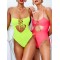 Fluorescent Color Spaghetti-Neck Hollow Bandage One-Piece Swimwear