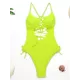 Fluorescent Color Spaghetti-Neck Hollow Bandage One-Piece Swimwear Fluorescent Color Spaghetti-Neck Hollow Bandage One-Piece Swimwear