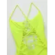 Fluorescent Color Spaghetti-Neck Hollow Bandage One-Piece Swimwear Fluorescent Color Spaghetti-Neck Hollow Bandage One-Piece Swimwear