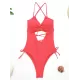 Fluorescent Color Spaghetti-Neck Hollow Bandage One-Piece Swimwear Fluorescent Color Spaghetti-Neck Hollow Bandage One-Piece Swimwear