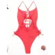 Fluorescent Color Spaghetti-Neck Hollow Bandage One-Piece Swimwear Fluorescent Color Spaghetti-Neck Hollow Bandage One-Piece Swimwear