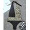 Leopard Print Split-Joint Asymmetric High-Neck One-Piece Swimwear