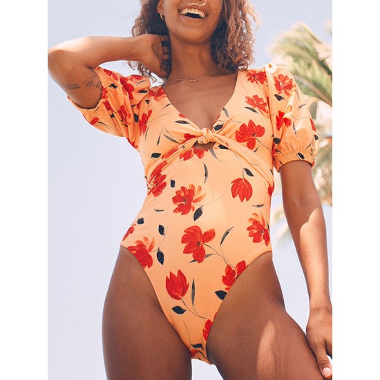 Short Sleeve V Neck One-Piece Swimwear Short Sleeve V Neck One-Piece Swimwear