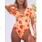 Short Sleeve V Neck One-Piece Swimwear