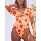Short Sleeve V Neck One-Piece Swimwear Short Sleeve V Neck One-Piece Swimwear