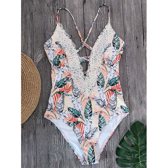 V-Neck Lace Spaghetti-Neck One-Piece Swimwear V-Neck Lace Spaghetti-Neck One-Piece Swimwear