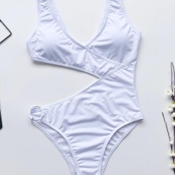 V-Neck Hollow Circular Ring One-Piece Swimwear