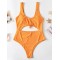 Striped Print Backless One-Piece Swimwear