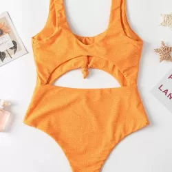 Striped Print Backless One-Piece Swimwear