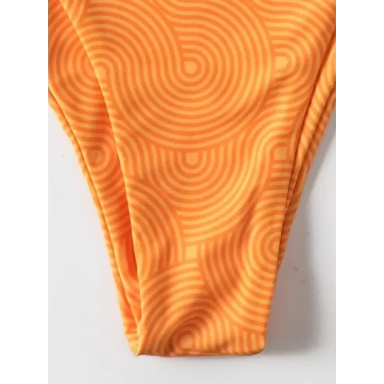 Striped Print Backless One-Piece Swimwear Striped Print Backless One-Piece Swimwear