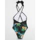 Floral-Print Split-Joint Backless Halterneck One-Piece Swimwear Floral-Print Split-Joint Backless Halterneck One-Piece Swimwear