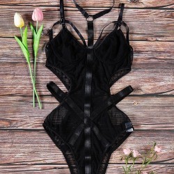 Net Yarn Split-Joint Bandage One-Piece Teddy Lingerie
