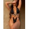 Padded Backless Hollow Solid Color Halter-Neck One-Piece Swimwear