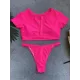 Short Sleeve Button V-Neck Hipster Tankini Swimwear Short Sleeve Button V-Neck Hipster Tankini Swimwear