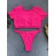 Short Sleeve Button V-Neck Hipster Tankini Swimwear Short Sleeve Button V-Neck Hipster Tankini Swimwear