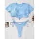 Short Sleeve Bandage Tie Side Tankinis Swimwear Short Sleeve Bandage Tie Side Tankinis Swimwear