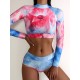 Tie-Dyed Long Sleeve High-Waisted Split Rash Guards Tie-Dyed Long Sleeve High-Waisted Split Rash Guards