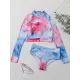 Tie-Dyed Long Sleeve High-Waisted Split Rash Guards Tie-Dyed Long Sleeve High-Waisted Split Rash Guards