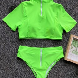 Plain Short Sleeve Tankini Swimsuit