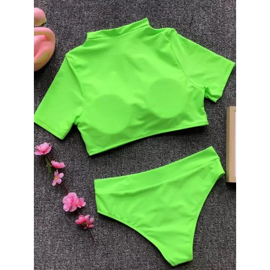 Plain Short Sleeve Tankini Swimsuit Plain Short Sleeve Tankini Swimsuit